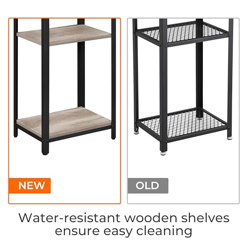 Yaheetech 29.5in Tall End Table, Small Narrow Industrial Nightstand, Gray | Side Table for High-Arm Sofas and Tall Beds, 2 Wood Grain Shelves for Drinks and Storage, Slim 12in Depth, Iron Frame - color: Grey