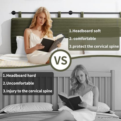 Queen Headboard Only, Wall Mounted Hanging Upholstered Bed Head Board | Modern Vertical Channel Design of Fine Flannel, Elegant Green Fluted Headboard for Bedroom (Green, Queen Size ) - color: Flannel/Green, size: Queen