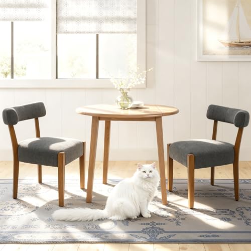RNKSFX Upholstered Dining Chairs Set of 2, Walnut Wooden Kitchen & Dining Room Chairs, Mid Century Modern Fabric Farmhouse Dining Chairs Oversized Sturdy Rounded Chairs Curved Back, Dark Grey - color: Dark Grey