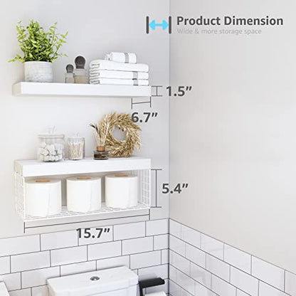 QEEIG White Bathroom Shelves Over Toilet - Wall Mounted Floating Shelves Farmhouse Shelf Toilet Paper Storage Small 16 inch Set of 2 (019-W2) - color: C. White, size: 2pcs