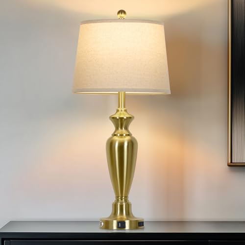 Cinyirong 30" Tall Gold Table Lamp for Living Room, 3-Way Dimmable Touch Control Bedside Lamp for Bedroom Nightstand with USB A+C Ports & AC Outlet (1 Pack) - color: Gold (1 Pack)