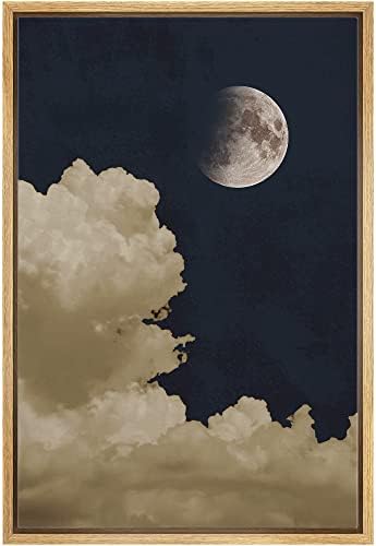 SIGNWIN Framed Canvas Print Wall Art Pastel Clouds with Moon in Dark Blue Sky Nature Wilderness Modern Art Landscape Relax for Living Room, Bedroom, Office - 16"x24" Natural - color: A015-2202-x04, size: 24"L x 16"W