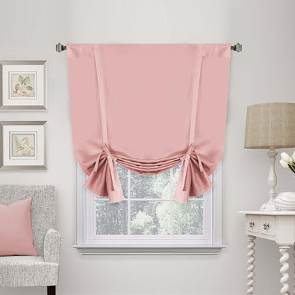 H.VERSAILTEX Blackout Tie Up Curtain Thermal Insulated Window Shade Light Blocking Balloon Roman Shade Bathroom Adjustable Rod Pocket Panel for Small Window,42" Wide by 63" Long,Baby Pink - color: Baby Pink
