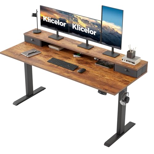 Klicelor 63 x24 Inch Electric Standing Desk with Drawers, Adjustable Height Small Sit Stand Desk for Home Office, Compact Computer Workstation with Storage– Rustic Brown - color: Rustic Brown, size: 63 x 24 Inch