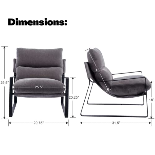 LukeAlon Modern Linen Accent Armchair, Grey | Linen Upholstered Living Room Chair With Metal Base & Thickened Cushion, Comfy Single Lounge Sofa for Bedroom, Office - color: Grey
