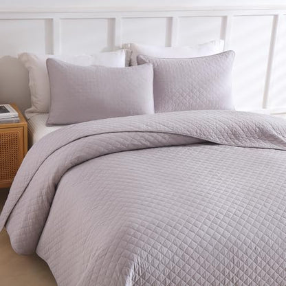 Wistown Cotton Queen Bedspread Quilt Bedding Set, Grey | 3 Pieces Reversible Lightweight Soft Coverlets Comforters, All Seasons, Diamond Stitching Pattern - color: Grey Diamond Pattern, size: Queen (90 by 98inch)