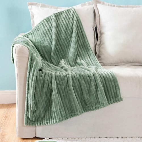 MIULEE Fleece Blanket, Durable Plush Fuzzy Extra Soft Warm Cozy Sage Green Striped Flannel Throw Blanket for Couch Sofa Bed 30"x40" - color: Sage Green, size: 30"x40"