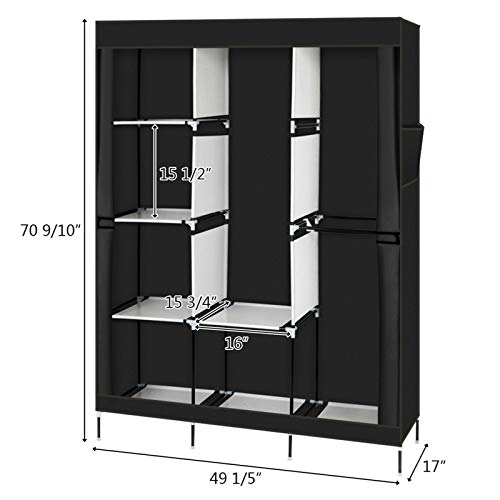 Portable Closet with Cover and Shelves 71" Freestanding Wardrobe Clothes Rack Storage Organizer Heavy Duty Steel Frame Garment Rack for Bedroom Dorm Apartment Black