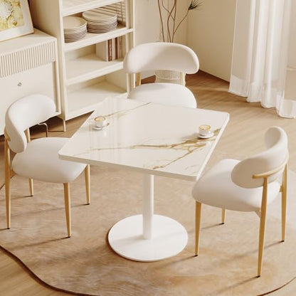 31.5'' Tulip Table, Square Dining Table with Glossy Sintered Stone Tabletop | White Aluminum Alloy Edge & Pedestal, Small Bistro Table for Dining Room/Café/Small Spaces/Restaurant (Calacatta Gold) - color: Calacatta Gold (White Edge), size: Square