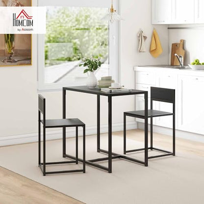 HOMCOM Small Dining Table Set for 2 Compact for Small Spaces, Black | Kitchen Table and Chairs Set, Compact Dining Sets, Breakfast Nook - color: Black