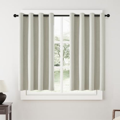 ChrisDowa Greyish Beige Blackout Curtains 45 Inches 2 Panels for Bedroom | Room Darkening,Light Blocking,Thermal Insulated,Faux Linen,Farmhouse,Grommet,Window Treatment,Drapes,Living Room,52x45 - color: Greyish Beige, size: 52"W x 45"L (Pack of 2)
