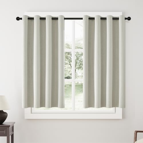 ChrisDowa Greyish Beige Blackout Curtains 45 Inches 2 Panels for Bedroom | Room Darkening,Light Blocking,Thermal Insulated,Faux Linen,Farmhouse,Grommet,Window Treatment,Drapes,Living Room,52x45 - color: Greyish Beige, size: 52"W x 45"L (Pack of 2)