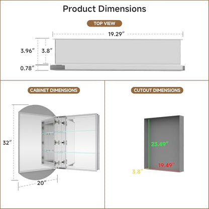 20"x32" Oval Bathroom Medicine Cabinet with Mirror, Reversible installation | Recessed or Surface Mount Medicine Cabinets with Adjustable Glass Shelves, Soft-Closed Hinge, Chrome Aluminum Frame - size: 20" x 32"