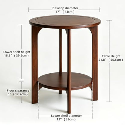Solid Wood Round Side Table for Living Room, Bedroom | 2-Tier Wooden End Tables, Mid Century Modern Circular Nightstand Bedside Table, Easy Assembly (Walnut) - color: Walnut