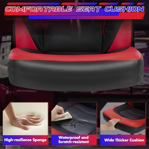 Sweetcrispy Gaming Chair, Lumbar Support Home Office Computer Chair | PU Leather, Flip-up Armrest, Swivel Wheels, Height Adjustable, Video Racing, Red - color: Red