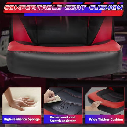 Sweetcrispy Gaming Chair, Lumbar Support Home Office Computer Chair | PU Leather, Flip-up Armrest, Swivel Wheels, Height Adjustable, Video Racing, Red - color: Red