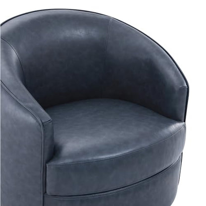 CHITA Leather Barrel Swivel Accent Chair, Wood Frame, Fully Assembled, Blue | Modern Armchair with FSC Certified Wood Frame, Living Room Chair for bedroom & office, 31.5"Dx32.3"Wx28.7"H, 350 Lbs Capacity - color: Blue - Faux Leather