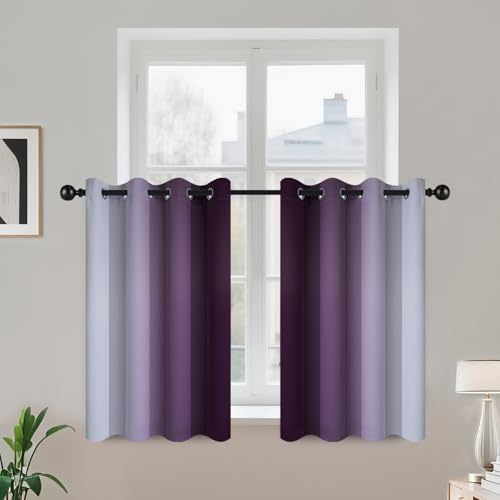 COSVIYA Grommet Room Darkening Ombre Purple Curtains W52xL36 inch | Purple and Greyish White Gradient Drapes, Light Blocking, Insulated Thermal Window Curtains for Bedroom/Living Room,2 Panels - color: Purple to Grayish White, size: 52"W x 36"L (Pack of 2
