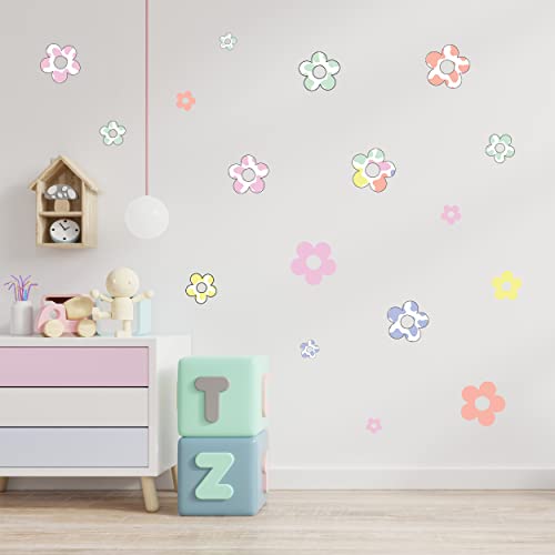Decalcomania Pastel Flowers Wall Decor by Jessica Stempel - Set of 22 Danish Pastel Room Decor Flower Wall Decals Removable Peel and Stick Wall Stickers - Floral Aesthetic Room Decor - color: Pastel Flowers