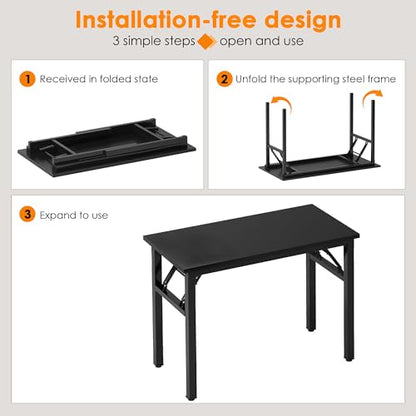 Need Folding Computer Desk - 39.4 Inch Foldable Office Writing Work Study Kids Student Teacher Home Bedroom Table for Small Space, Black | No-Assembly, Sturdy Foldable Desk for Home Office, Bedroom, Dorm Room, Student Study, Collapsible, Compact, Easy Sto