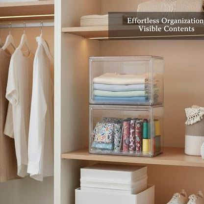 Clear Stackable Storage Bins with Lids, Durable Plastic Organizer Containers for Closet, Shelf & Desktop Organization - size: 10.63 x 8.66 x 5.12 in