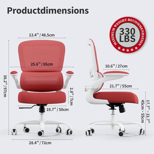 TRALT Office Chair - Ergonomic Desk Chair with Adjustable Lumbar Support, Mesh Computer Chair, Executive Chair for Home Office Comfortable Lumbar Support (1, White Red) - color: White Red