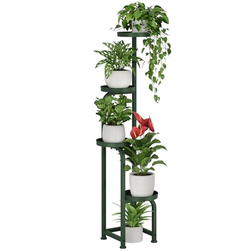 Bamworld Corner Plant Stand Indoor Outdoor Tall Metal Flower Pot Stands | 4 Tier Dark Green Plant Shelf for Multiple Plants Plant Table for Patio Garden Balcony Living Room Bedroom(Patent Design) - color: Dark Green, style: Spiral 4Tier