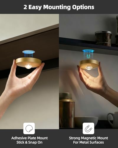 Rechargeable Puck Lights with Remote Control, 1500mAh Battery Operated Tap Lights, Dimmer & Timer Under Cabinet, Wireless LED Stick-On for Closet, Bedroom, Kitchen - Gold 12Pcs - color: Gold