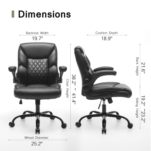 Leather Executive Office Chair - Comfy Black Desk Chair Small Space | Desk Chair with Mid Backrest,5 Wheels,Mid Backrest,Lumbar Support, Height Adjustable,home office reading Gaming Use - color: Black