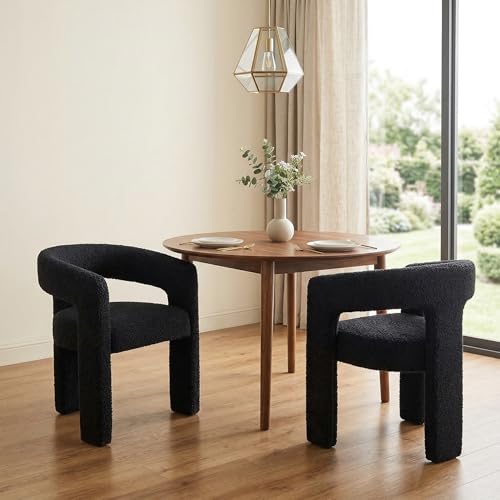 HNY Modern Sherpa Barrel Single Dining Chair, Black | Upholstered Accent Armchair With 18.21" Wide Seat No Assembly Required For Living Room Bedroom Vanity Small Spaces - color: Black Sherpa