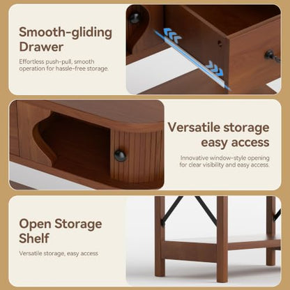 39'' Narrow Console Table, 2-Tier entryway Sofa Table，Walnut | Narrow Console Table with Drawer & Cabinets; Sturdy X-Frame, Slim Wood for Entryway, Hallway, Living Room & Behind Couch - color: Walnut