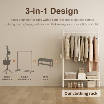 Solid Wood Clothes Rack, Clothing Rack for Hanging Clothes, Hanging Racks for Clothes with Shelves Load 350 Lbs Garment Rack (White) - color: White