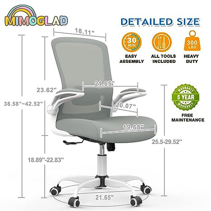 Mimoglad Ergonomic High Back Mesh Office Chair, Adjustable Lumbar Support, Thickened Seat Cushion (Modern, Moon Gray) - color: Moon Gray