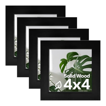 Egofine 4x4 Picture Frames Set of 4, Made of Solid Wood Covered by Plexiglass Display 4x4 for Table Top Display and Wall Mounting Photo Frame, Black - color: Black, size: 4x4
