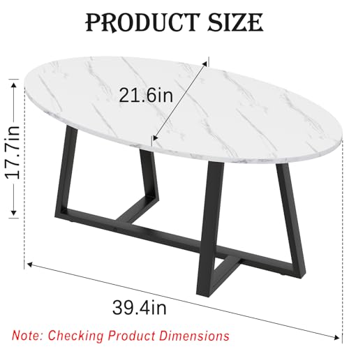 Wolawu Coffee Table Small Oval Table,White Faux Marble Table for Living Room, Modern Center Tea Tables for Small Space,Wooden Tables End Tables with Sturdy Black Metal Leg - color: White Black