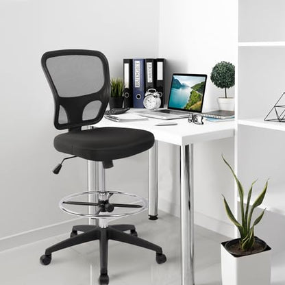 Ergonomic Office Chairs, Office Drafting Chair, Rolling Stool Chair Armless Standing Desk Chair with Footrest Bar Stools for Home,Office & Bar