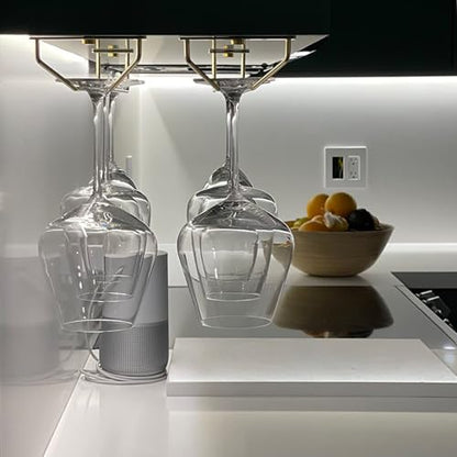 14-Inch Gold Wine Glass Rack, Under Cabinet Wine Glass Holder Stainless Steel Stemware Rack - Hanging Stemware Holder for Cabinet Kitchen Bar, Set of 2 - color: Gold, size: 14 Inch 2 Pack