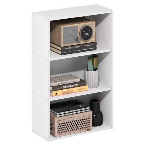 Furinno Basic Book Shelf, 3-Tier Bookshelf, Cube Storage Organizer Bookcase with Open Shelf, 7 x 17 x 26, for Living Room, Bedroom, Home Office, White - color: White, size: 3-Tier, 7 x 17 x 26