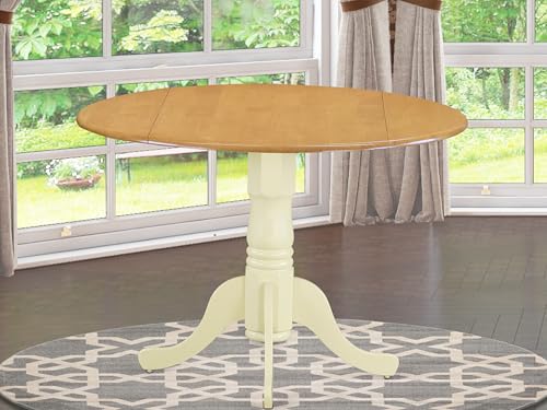 East West Furniture DLT-OMK-TP Dublin Dining Room Table - a Round kitchen Table Top with Dropleaf & Pedestal Base, 42x42 Inch, Oak & Buttermilk - color: Dlt-omk-tp
