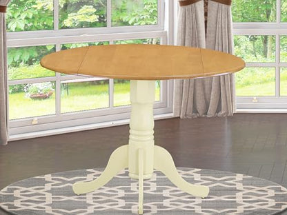 East West Furniture DLT-OMK-TP Dublin Dining Room Table - a Round kitchen Table Top with Dropleaf & Pedestal Base, 42x42 Inch, Oak & Buttermilk - color: Dlt-omk-tp