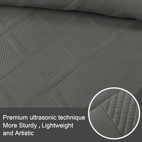 Exclusivo Mezcla Twin Size Quilt Set, Grey | Soft Bedspreads with 1 Pillow Sham, Modern Striped Pattern, Lightweight Bedding Set Coverlets for All Seasons, 68x88 Inch - color: Grey, size: Twin (68"x88")