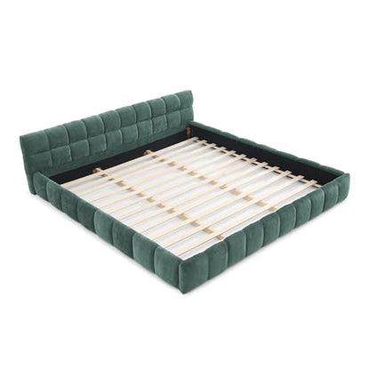 Chenille Fabric Upholstered Platform Bed Frame with Soft Headboard, Modern Low Profile Grounded Design, No Box Spring Needed, Sturdy MDF & Wood Frame, Neutral Style (Blue green, King (U.S. Standard)) - color: Blue Green, size: King (U.S. Standard)