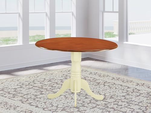 East West Furniture DLT-BMK-TP Dublin Modern Kitchen Table - a Round Dining Table Top with Dropleaf & Pedestal Base, 42x42 Inch, Buttermilk & Cherry - color: Buttermilk & Cherry