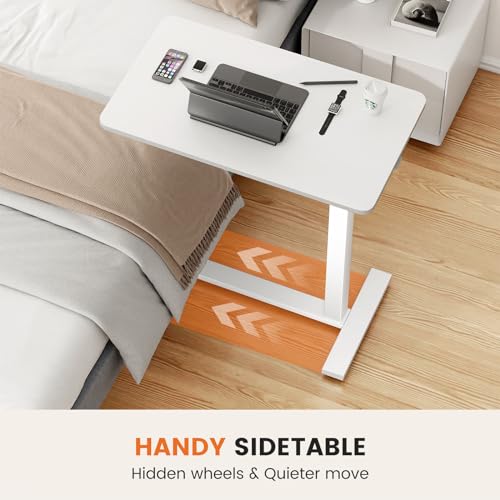 Sweetcrispy Overbed Table, Bedside Table, Mobile Standing Desk | Adjustable Wheels, Rolling Laptop Cart, Hospital Home Use, Space Saving Frame, Dorm, Apartment, Milky - color: Milky