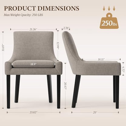COLAMY Modern Dining Room Chairs Set of 2 with Mid Back and Wood Legs, Upholstered Kitchen Chairs for Dining Room/Living Room, Camel - color: Camel, size: Set of 2