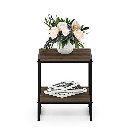 FURINNO Camnus Modern Living 2-Tier End Table, Columbia Walnut, 15.9 in x 15.75 in x 18 in - color: Columbia Walnut, size: 2-Tier, 15.9" Square