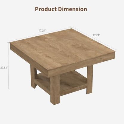 GarveeHome Square Dining Room Table for 4-6 People, Heavy Duty 350Lbs Kitchen Table with 2-Tier Storage, Waterproof Wooden Dinner Table with Sturdy Triangle Legs, Annual Ring Texture. - color: New Wood