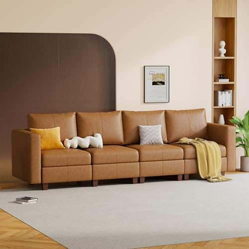 MINCETA Modular Sectional Sofa, Modern Comfy Sofa with Upholstered and Storage Ottoman for Living Room,Bedroom(Brown, 4 Seat Sofa) - color: Brown, size: 118.2"W*32.3"D