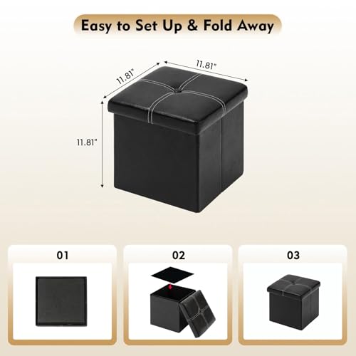 B FSOBEIIALEO Storage Ottoman with Faux Leather Foldable Small Square Foot Rest Coffee Table Black 11.8"X 11.8" X 11.8" - color: Black 11.8"x11.8"x11.8"