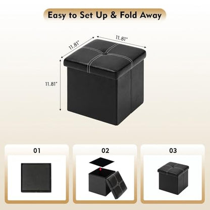 B FSOBEIIALEO Storage Ottoman with Faux Leather Foldable Small Square Foot Rest Coffee Table Black 11.8"X 11.8" X 11.8" - color: Black 11.8"x11.8"x11.8"